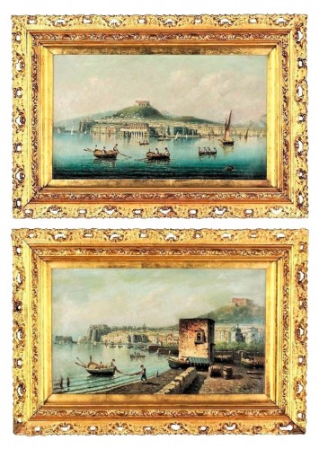 Paire de vues du golfe de Naples - École du Posillipo XIXe siècle
